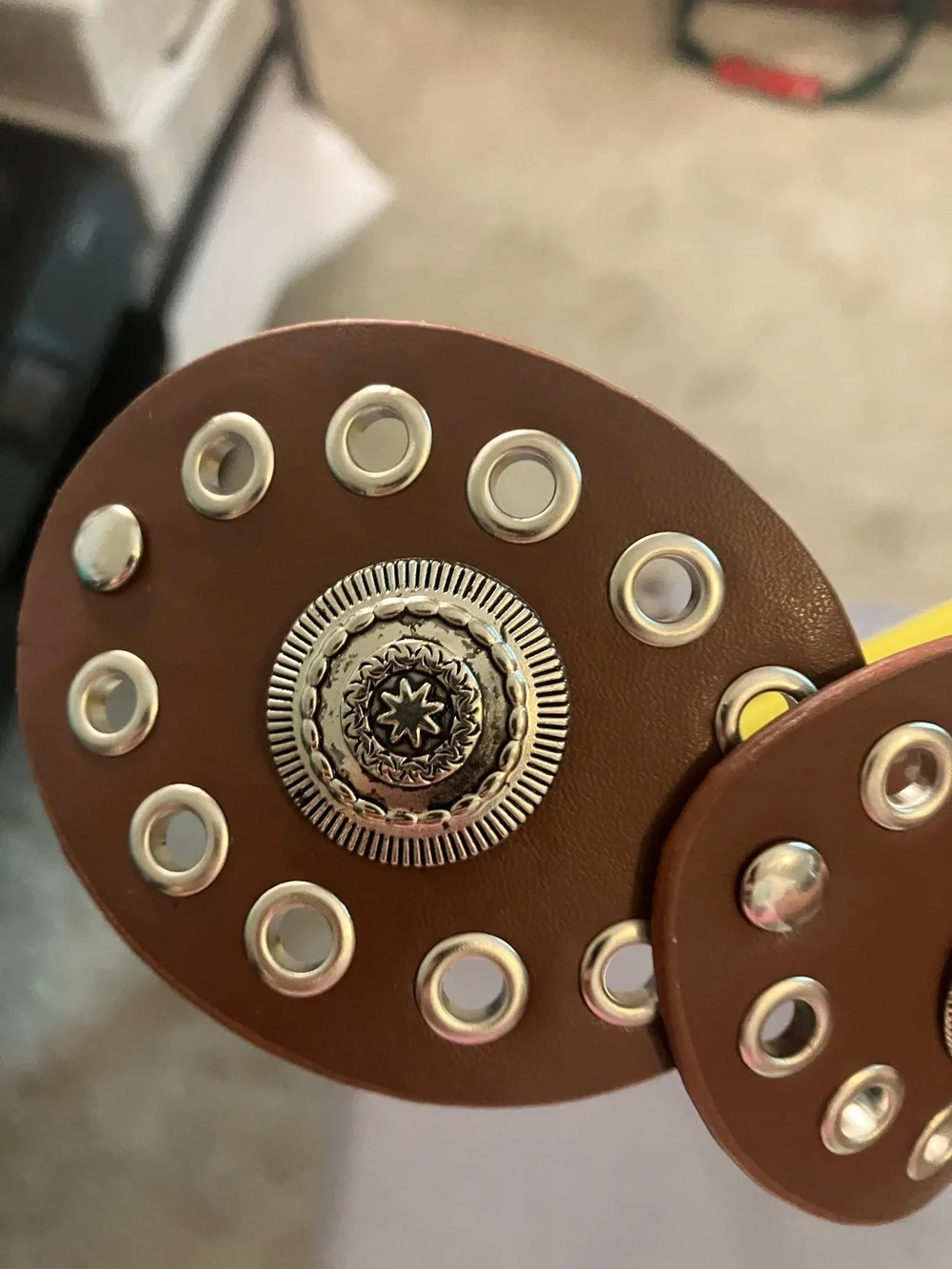 Brown Leather Eyelet Waist Belt with Decorative Conchos